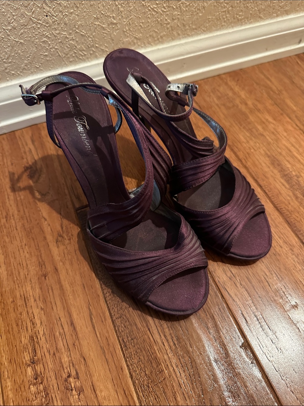 Lulu Townsend Plum Satin Ruched Slingback Heels